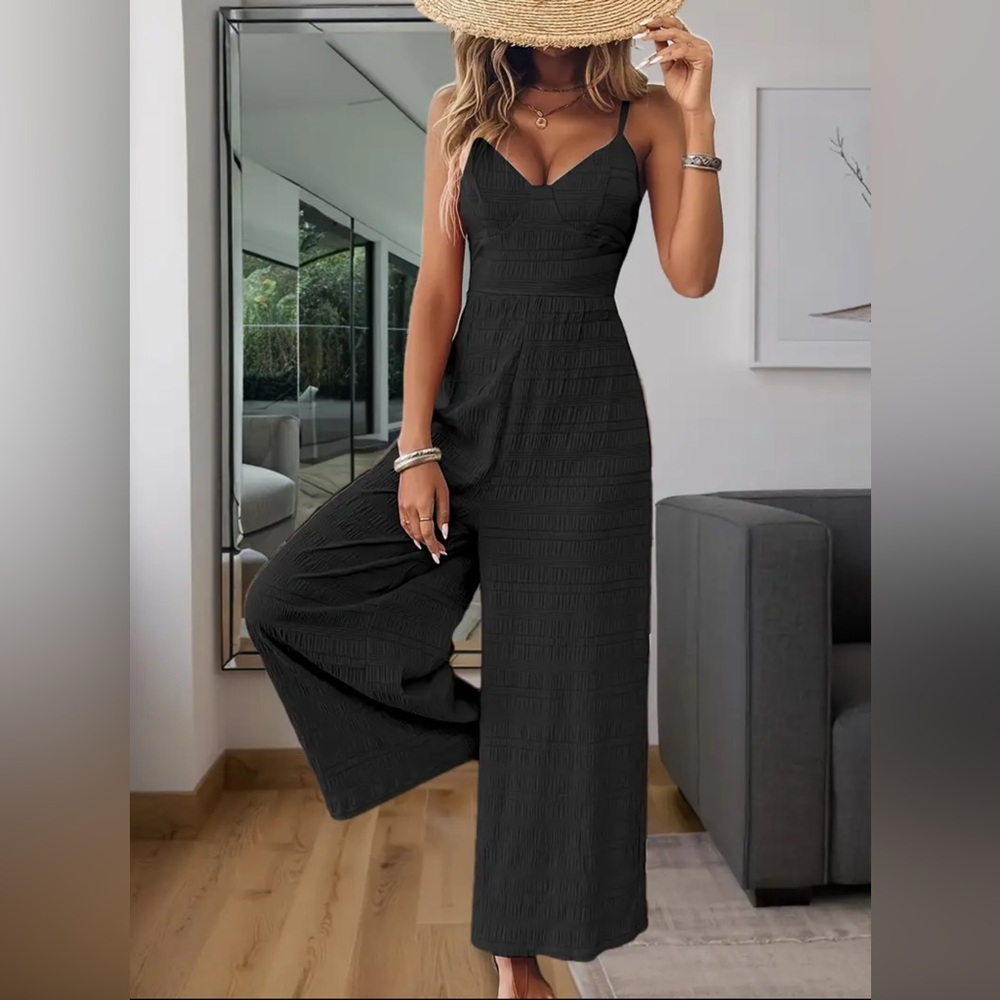 Elegant Bow Jumpsuit Wide Leg Boutique New Black - Picture 2 of 10